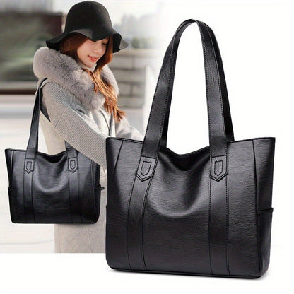 1Pc Soft and Stylish PU Leather Satchel Shoulder Tote Bag with Zipper Closure and Polyester Lining - Perfect for Everyday Use