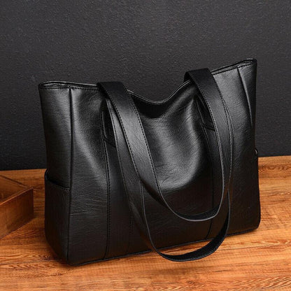 1Pc Soft and Stylish PU Leather Satchel Shoulder Tote Bag with Zipper Closure and Polyester Lining - Perfect for Everyday Use