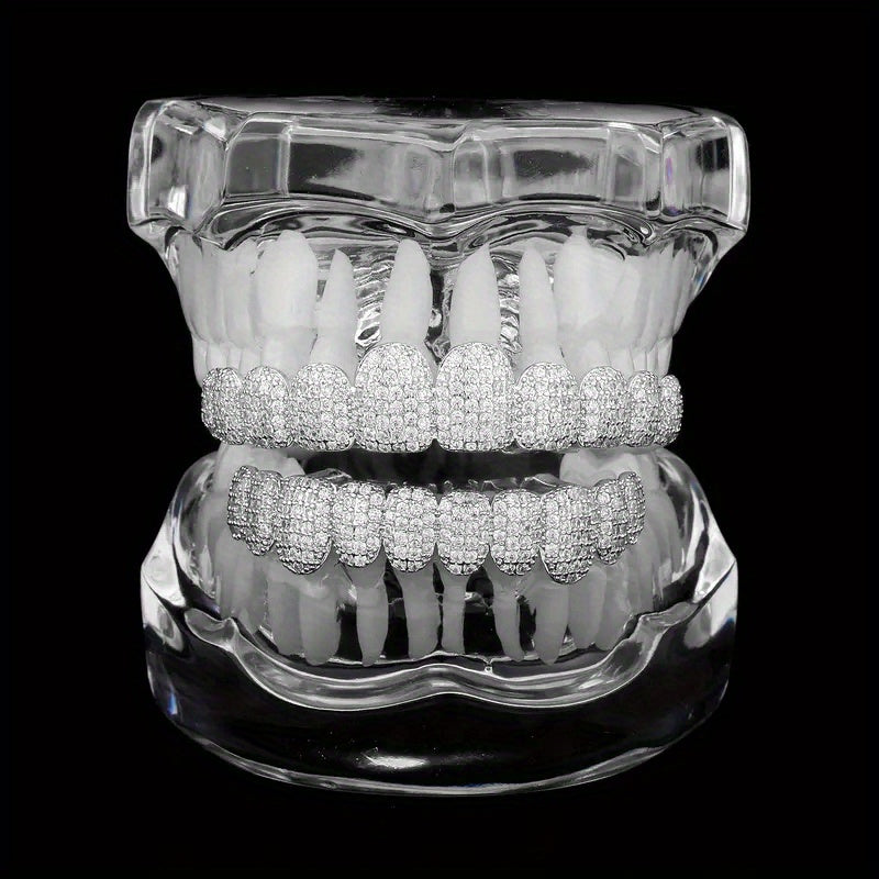 20 Piece Hip Hop Shine Cubic Zirconia Teeth Grillz Set - Detachable, Adjustable, Fashionable, Durable Teeth Jewelry for Men and Women