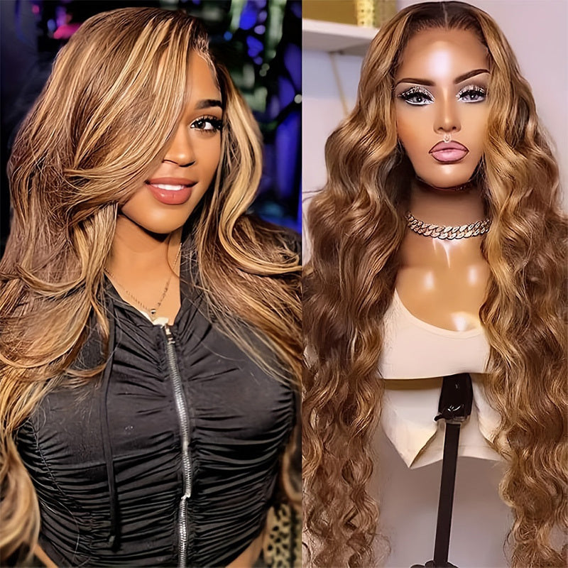 250% Density Wigs Human Hair Long Body Wave Lace Front Wigs Human Hair Wig 4/27 Honey Blonde Pre Plucked With Baby Hair