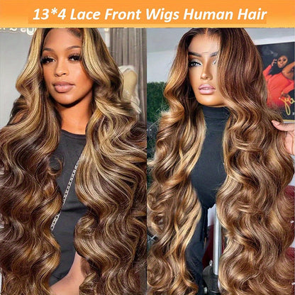 250% Density Wigs Human Hair Long Body Wave Lace Front Wigs Human Hair Wig 4/27 Honey Blonde Pre Plucked With Baby Hair