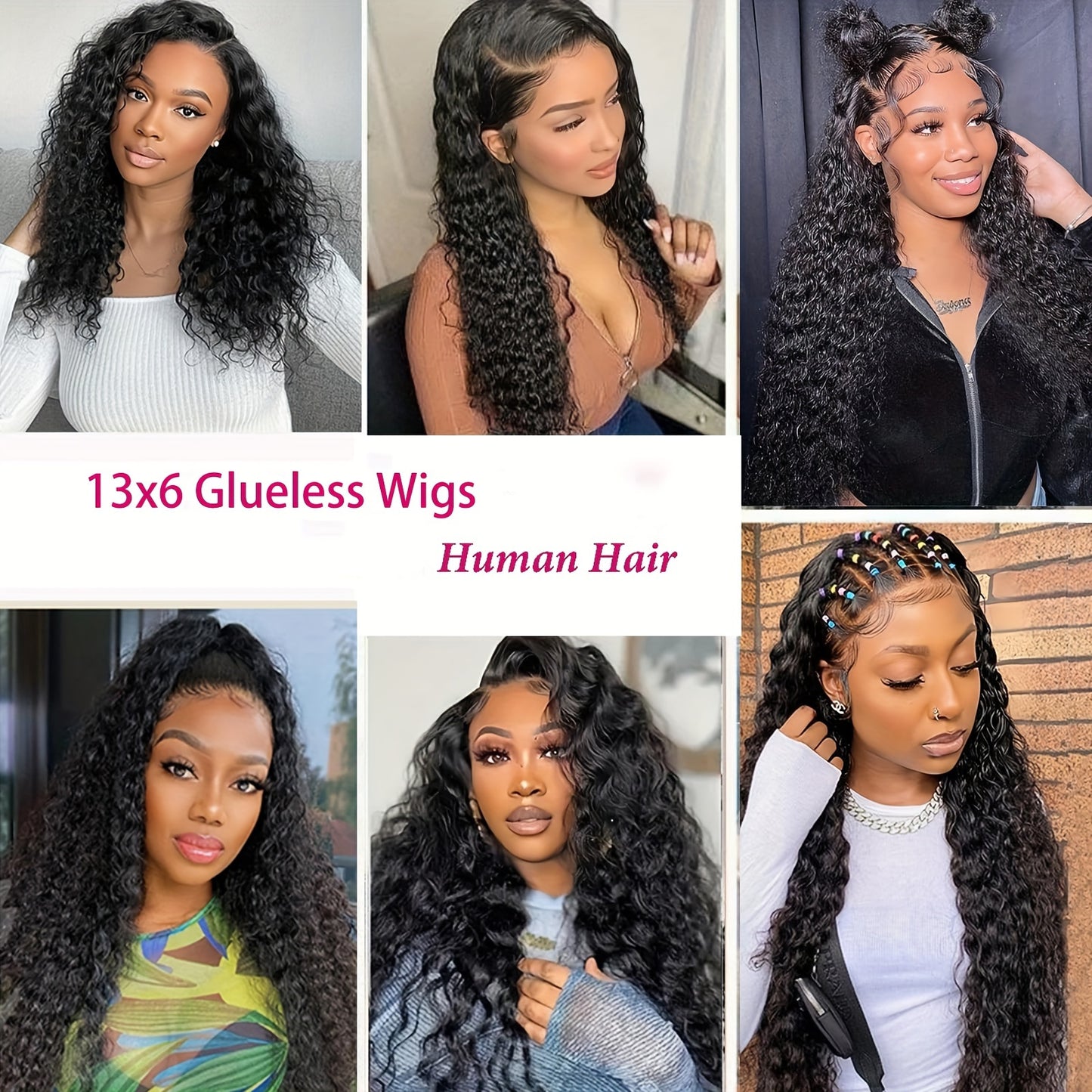 Put On And Go 13x6 Water Wave Wig Glueless Wigs Human Hair Pre Plucked Pre Cut Human Hair Wigs 200% Density For Women Human Hair HD Lace Frontal Deep Curly Wigs Glueless Wig For Beginners