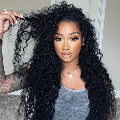 Put On And Go 13x6 Water Wave Wig Glueless Wigs Human Hair Pre Plucked Pre Cut Human Hair Wigs 200% Density For Women Human Hair HD Lace Frontal Deep Curly Wigs Glueless Wig For Beginners