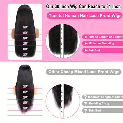 250% Density Straight Lace Front Wig Transparent HD 13x6 Straight Brazilian Virgin Human Hair Lace Frontal Wigs Pre Plucked With Baby Hair Black For Women 34Inch