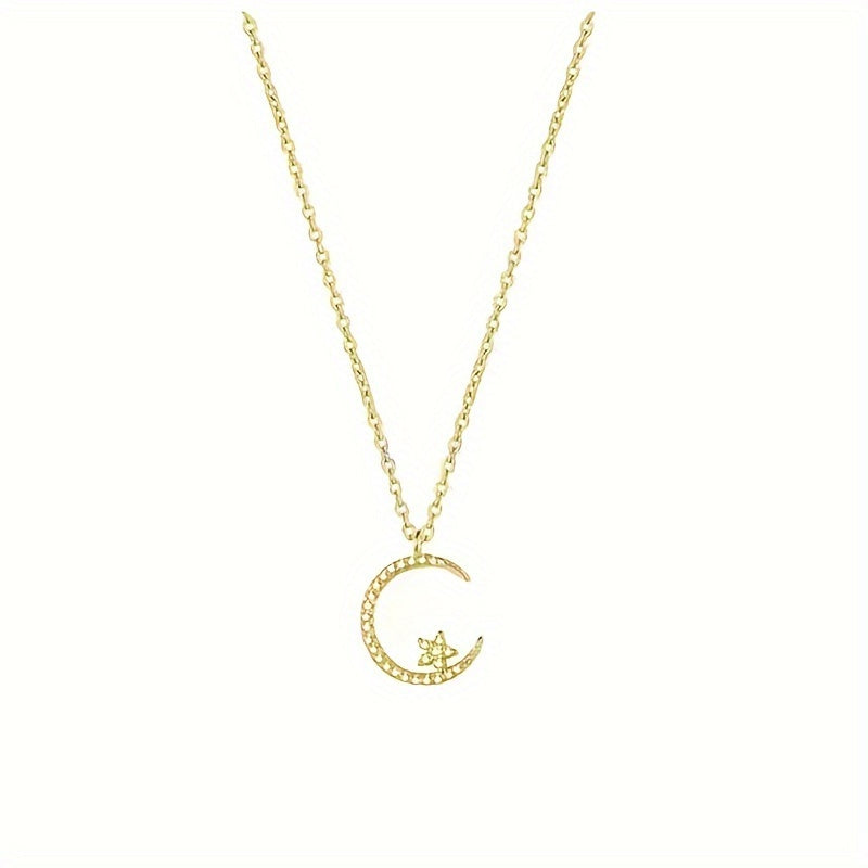 Star Moon Super Sparkle Exquisite Dainty Zircon Ramadan Pendant Necklace, Minimalist Elegant Lovely Versatile Daily Wear Clavicle Chain Jewelry