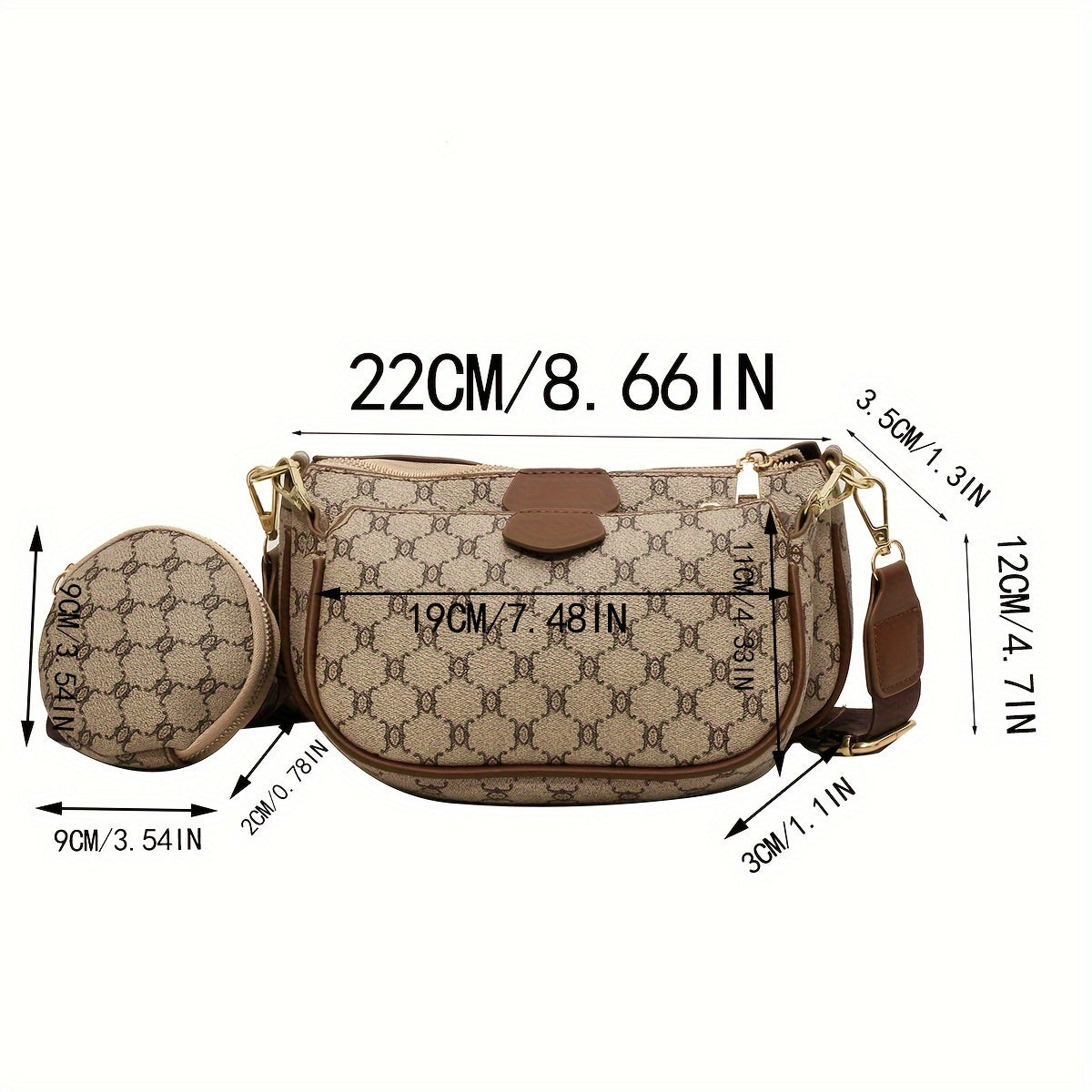 Mini Plaid Vintage Pattern Shoulder Crossbody Bag - Zipper Closure, Faux Leather Lining, Textured Design