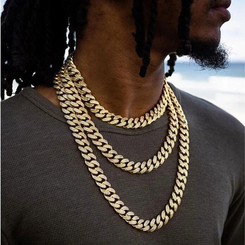 Hip Hop Iced Out Chain Necklace+Watch+Bracelet Set Men Cuban Link Chain New Rhinestone Necklace for Men Jewelry Watch Gift