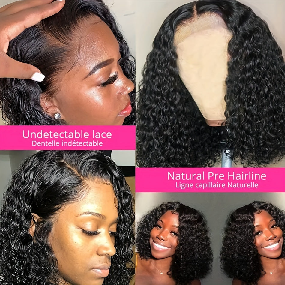 13x4 Deep Wave Curly Bob Wig Human Hair Lace Frontal Wigs 180 Density Glueless Wigs Water Wave Wig 10-16inch