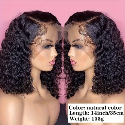 13x4 Deep Wave Curly Bob Wig Human Hair Lace Frontal Wigs 180 Density Glueless Wigs Water Wave Wig 10-16inch