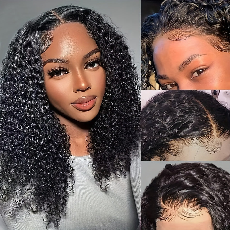 13x4 Deep Wave Curly Bob Wig Human Hair Lace Frontal Wigs 180 Density Glueless Wigs Water Wave Wig 10-16inch