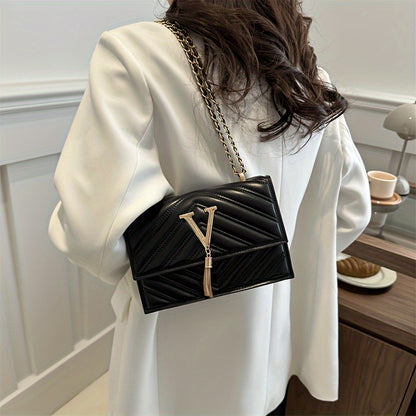 Trendy Design Shoulder Side Handbag Clutch with Chain Strap Solid Color Shoulder Bag, Casual PU Leather Chain Crossbody, Versatile Chic Design, Fashion Small Square Handbag