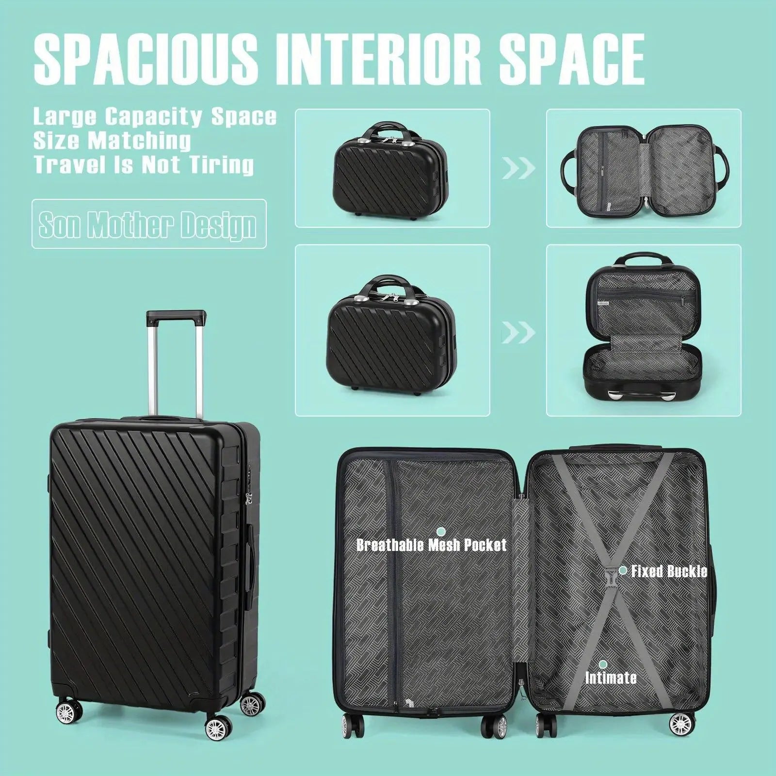 5-Piece ABS Luggage Set, Includes 12", 14", 20", 24" & 28" Hardside Spinner Suitcases, With TSA Lock Spinner Wheels Durable Travel Luggage AliExpress