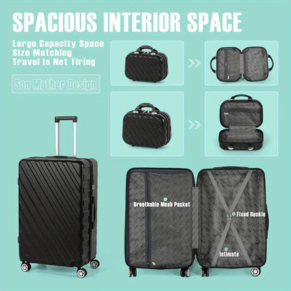 5-Piece ABS Luggage Set, Includes 12", 14", 20", 24" & 28" Hardside Spinner Suitcases, With TSA Lock Spinner Wheels Durable Travel Luggage AliExpress