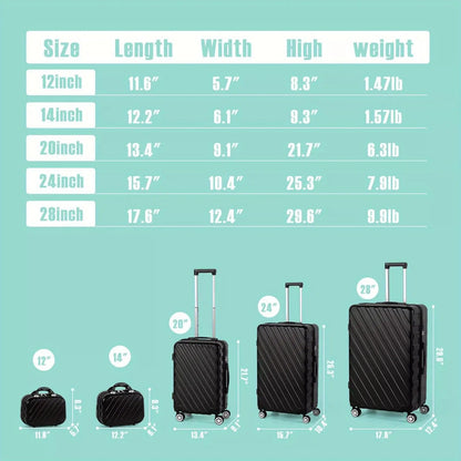5-Piece ABS Luggage Set, Includes 12", 14", 20", 24" & 28" Hardside Spinner Suitcases, With TSA Lock Spinner Wheels Durable Travel Luggage AliExpress