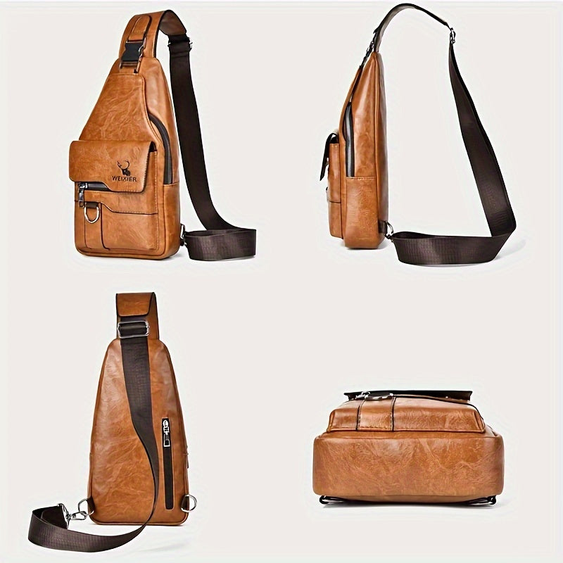 Mens Leather Crossbody Bag Shoulder Sling Bag Casual Daypacks Chest Bags for Travel Hiking Backpacks