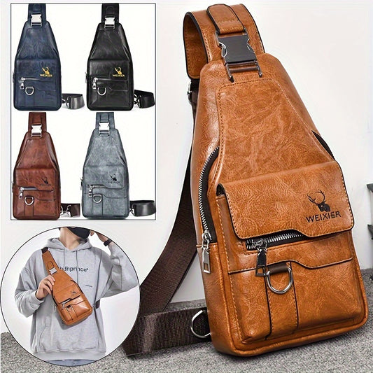 Mens Leather Crossbody Bag Shoulder Sling Bag Casual Daypacks Chest Bags for Travel Hiking Backpacks