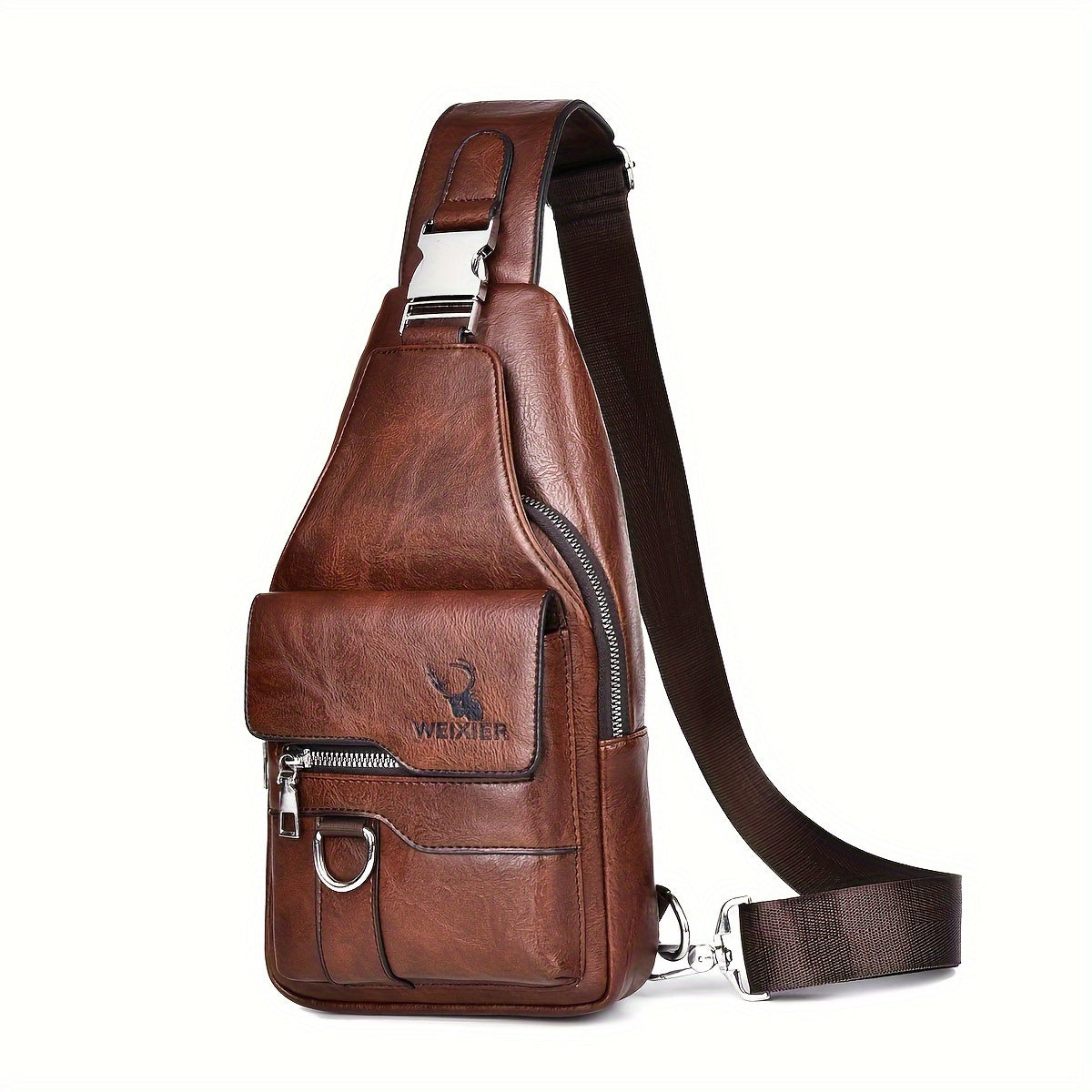 Mens Leather Crossbody Bag Shoulder Sling Bag Casual Daypacks Chest Bags for Travel Hiking Backpacks