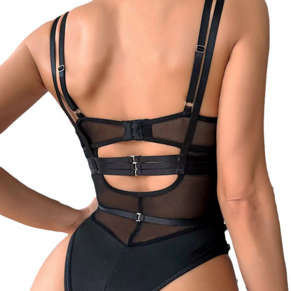 Underwire Sexy Top, Snap Crotch, Strappy, Choker, Leg Band, 3Pc Bodysuit