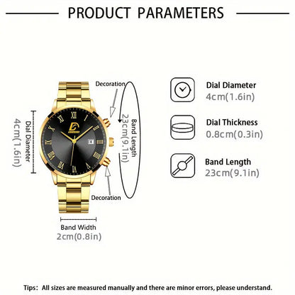 3pcs/ set, Men's Watch, Casual Mens Fashion Stainless Steel Quartz Watch & Bracelet & Necklace, Gifts for Men Chic Le'Meek