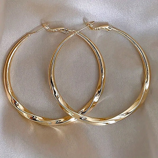 Elegant Large Hollow Round Hoop Earrings - Vintage-Inspired, Alloy Fashion Accessory for Women | Perfect for Daily Wear & Special Occasions Chic Le'Meek