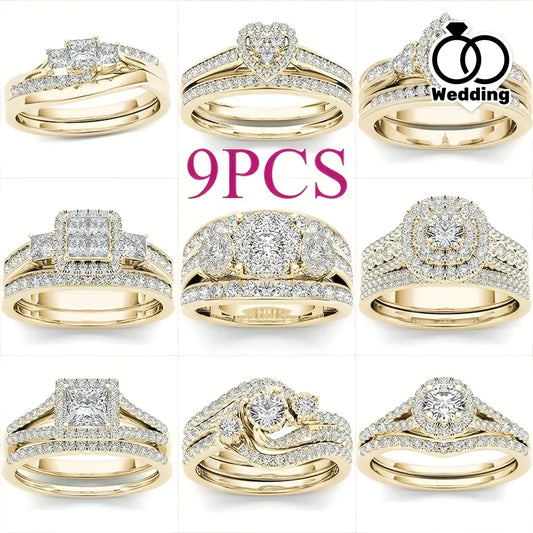 9 Classic Women'S Multi Style Wedding Ring Sets, Including Synthetic Zirconia Rings, Perfect For Daily Women'S Clothing, Jewelry, And Accessories Chic Le'Meek