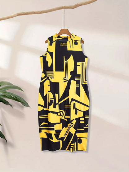 ECHOINE Women Sexy Plus Size Floral Print V Neck Long Sleeve Zipper Stretch Pencil Midi Bodycon Dress Party Chic Le'Meek