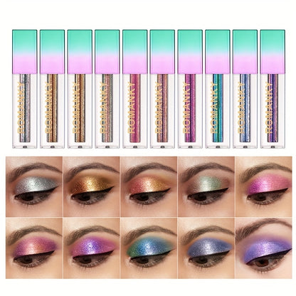 10-Color Golden Brown Glitter Liquid Eyeshadow Set - Vibrant, Long-Lasting, Fast-Drying, and Smudge-Proof Formula - Perfect for Women's Makeup for Music Festiva