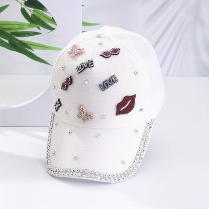 Stylish Rhinestone Baseball Cap Versatile Breathable Dad Hat Outdoor Adjustable Sun Protection Sports Hats Valentine's Day For Women