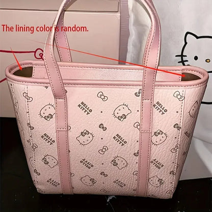 Hello Kitty Faux Leather Top-Handle Bag - Pink, Lightweight, Fixed Shoulder Straps, Zipper Closure | Includes Clutch for Women Chic Le'Meek