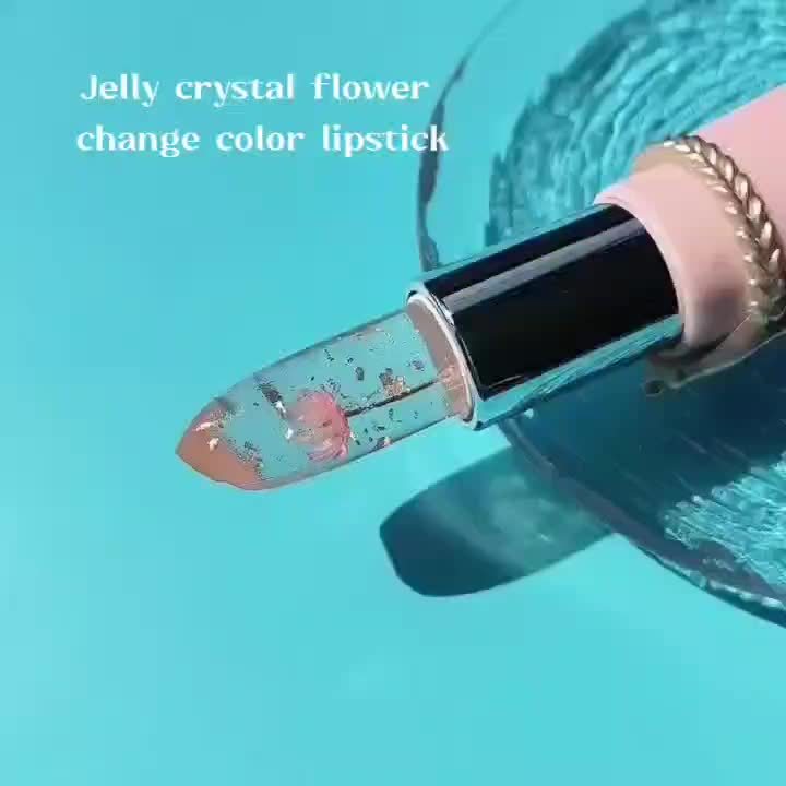 emaymei Transparent Jelly Change Lipstick: 6-Piece Set with Crystal Golden Foil, Flower Petals, and Shimmering Pink Hues