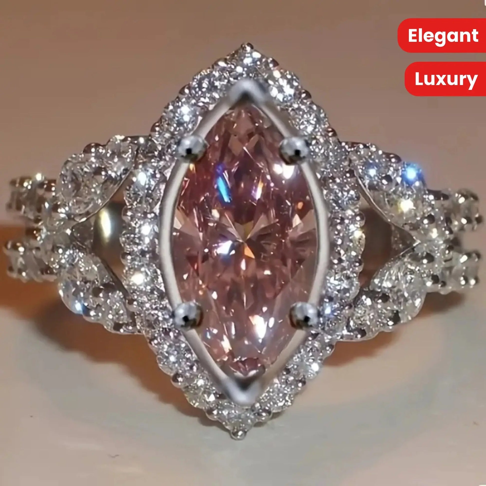 [Luxury Ring] Luxury Elegant Pink Cubic Zirconia Silver Plated Copper Ring | Sparkling Wedding/Cocktail Engagement Ring - Ideal Valentine's Day Gift Chic Le'Meek