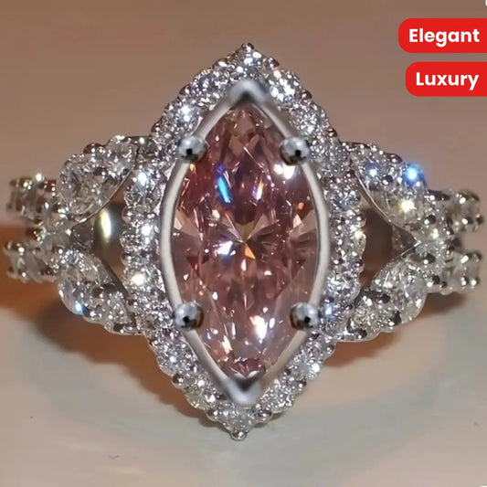 [Luxury Ring] Luxury Elegant Pink Cubic Zirconia Silver Plated Copper Ring | Sparkling Wedding/Cocktail Engagement Ring - Ideal Valentine's Day Gift Chic Le'Meek