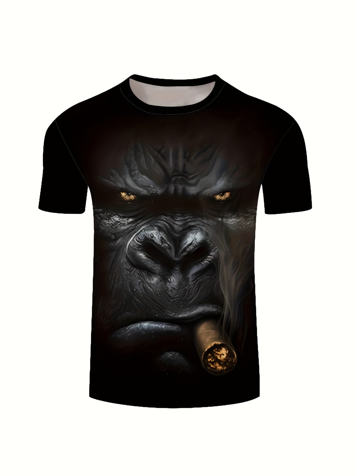 Plus Size Mens Fashion-Forward 3D Gorilla Print Tee - Vivid Summer Street Style, Breathable Short Sleeves, Premium Quality