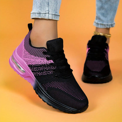 Women's Plus Size Air Cushion Sneakers - Breathable Mesh & Stabilizing Support, All-Season Comfort Casual Running & Fitness Shoes, Stylish Red Sneakers with PU Sole & Fabric Lining, Ladies Sneakers, Vibrant Gradient Design, F Chic Le'Meek