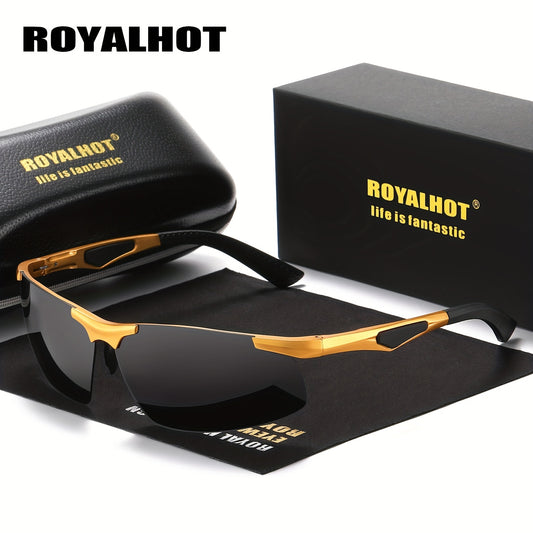 RoyalHot, Aluminum Magnesium Frame Polarized Square Sunglasses, For Men Women Outdoor Sports Party Vacation Travel Driving Fishing Cycling Supplies Photo Props