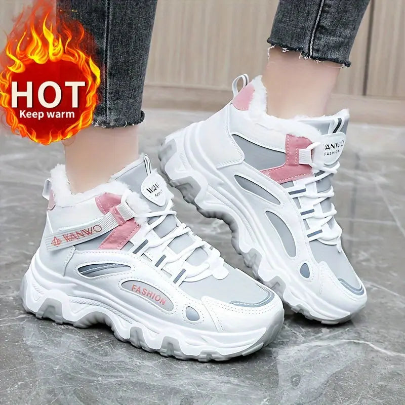 Women's Blue Fashion Winter Sneakers - Thick Sole, Plush Lining for Warmth, Non-Slip, Versatile Casual Sports Shoes with Round Toe and Lace-Up Closure, Ladies Sneakers Chic Le'Meek