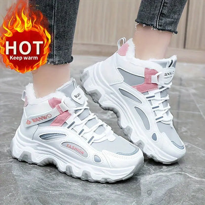 Women's Blue Fashion Winter Sneakers - Thick Sole, Plush Lining for Warmth, Non-Slip, Versatile Casual Sports Shoes with Round Toe and Lace-Up Closure, Ladies Sneakers Chic Le'Meek