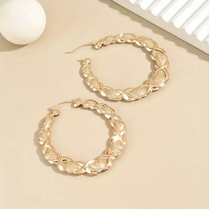 18K Golden Plated Hoop Earrings - Vintage Embossed Design with Stainless Steel Posts, Luxurious & Comfortable Chic Le'Meek