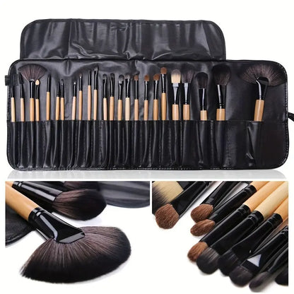 24pcs Professional Makeup Brush Set with Soft Synthetic Bristles for Flawless Foundation, Blush & Eyeshadow Application - Includes Travel Case Chic Le'Meek