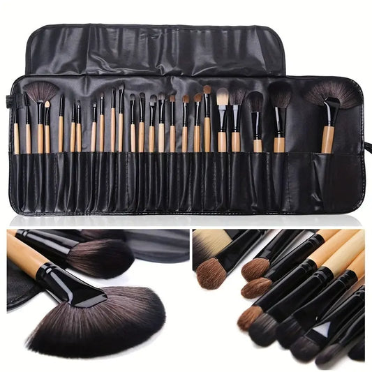 24pcs Professional Makeup Brush Set with Soft Synthetic Bristles for Flawless Foundation, Blush & Eyeshadow Application - Includes Travel Case Chic Le'Meek