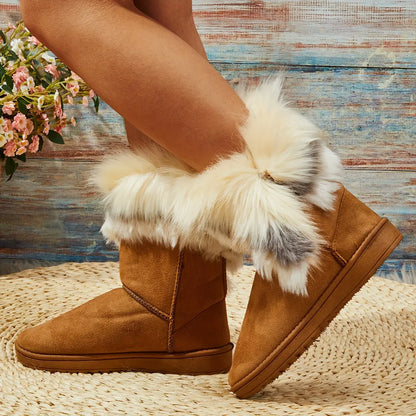 Women's Warm Snow Boots, Fashion Faux Fur Slip On Boots, Women's Comfortable Winter Boots Chic Le'Meek
