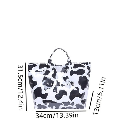 Women'S Fashion Tote Bag, Casual Style, Large Capacity, Fixed Shoulder Straps, Hook-and-loop Fastener Closure, Polyester Lining, Random Print Design, Versatile for Work and Commuting - White/Green/Red Chic Le'Meek