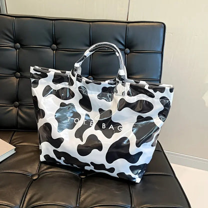 Women'S Fashion Tote Bag, Casual Style, Large Capacity, Fixed Shoulder Straps, Hook-and-loop Fastener Closure, Polyester Lining, Random Print Design, Versatile for Work and Commuting - White/Green/Red Chic Le'Meek