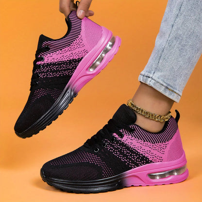 Women's Plus Size Air Cushion Sneakers - Breathable Mesh & Stabilizing Support, All-Season Comfort Casual Running & Fitness Shoes, Stylish Red Sneakers with PU Sole & Fabric Lining, Ladies Sneakers, Vibrant Gradient Design, F Chic Le'Meek