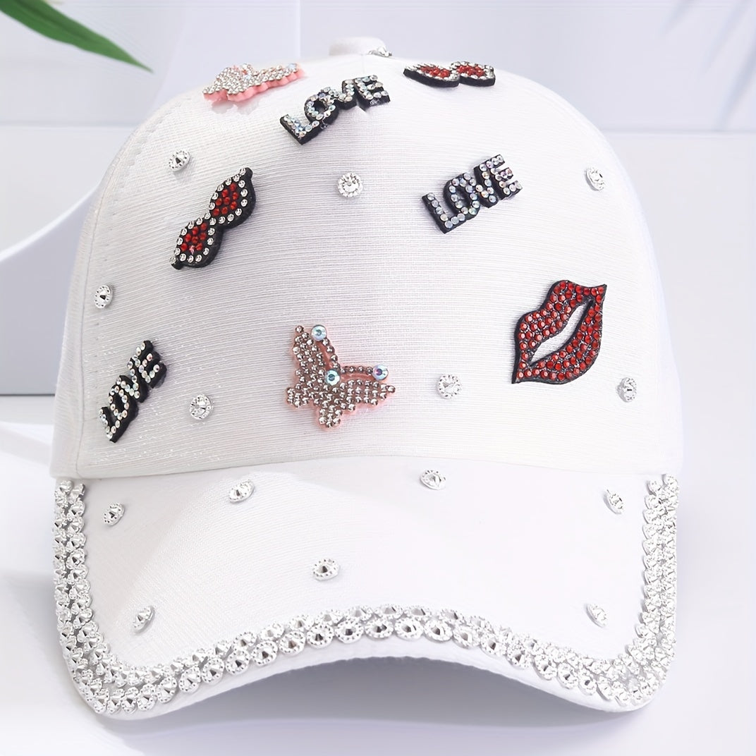 Stylish Rhinestone Baseball Cap Versatile Breathable Dad Hat Outdoor Adjustable Sun Protection Sports Hats Valentine's Day For Women