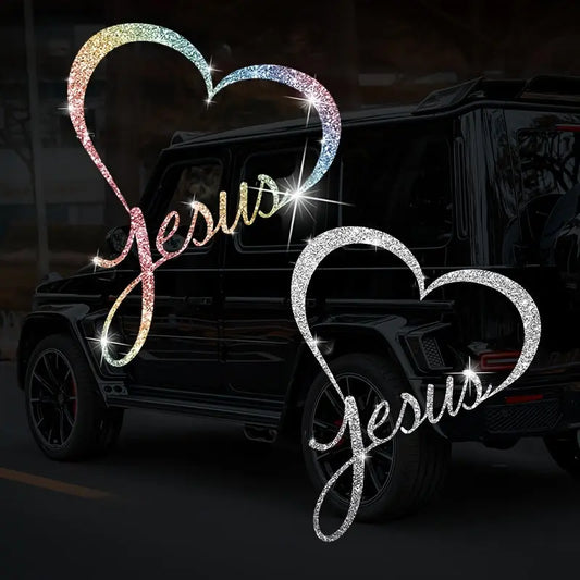 1pc JESUS Car Door Decoration Sticker Love Reflective Decal Window Fashionable Bling Shiny Car Decal Chic Le'Meek