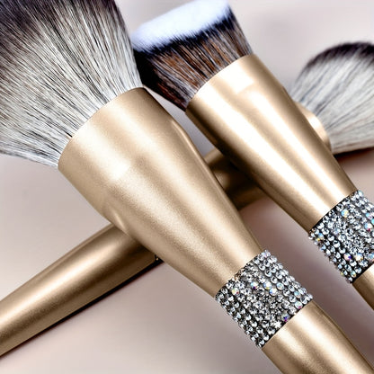 12-Piece Luxurious Crystal Makeup Brush Set - Soft, Cruelty-Free Bristles, Champagne Golden Handle, Portable Case - Ideal for Powder, Blush, Foundation, Eyeshadow, Highlighter, Concealer, and Makeup Artists of All Levels