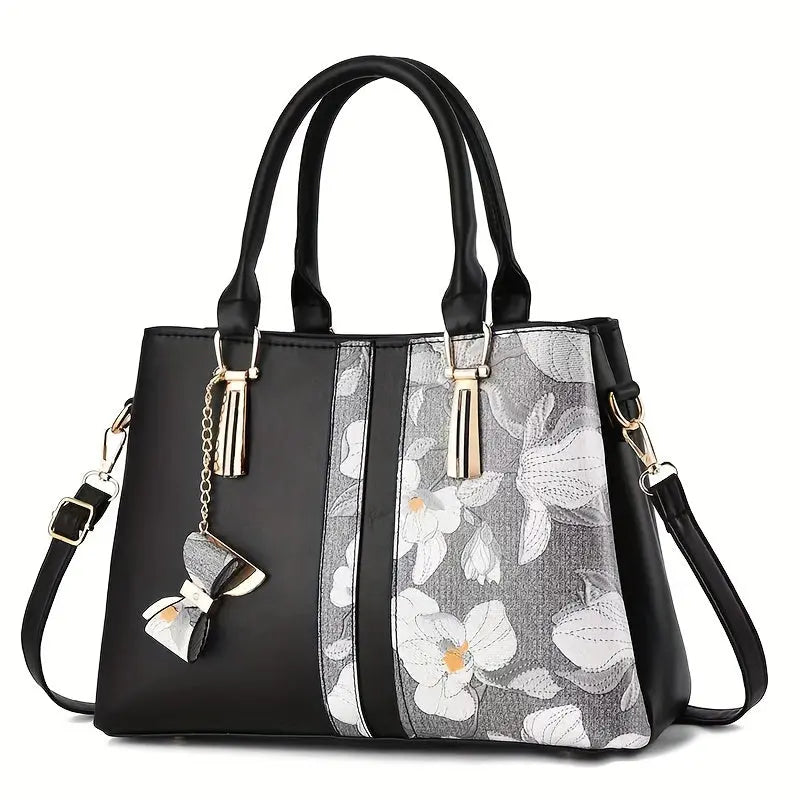 [Chic Floral Print Shoulder Handbag] Elegant Floral Print Women's Handbag - Chic Colorblock Shoulder Bag with Zip Closure, Durable PU Material Chic Le'Meek