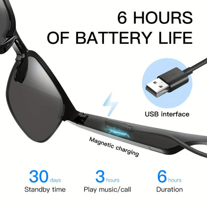 Wireless 5.0 Smart Glasses with Mic & Speakers, Polarized Sunglasses for Men and Women, UV Protection Audio Sun Glass for Calls/Music (Black - Free Clear Lenses)