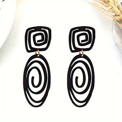 Black Spiral Pattern Long Dangle Earrings Retro Simple Style Iron Jewelry Creative Holiday Ear Ornaments